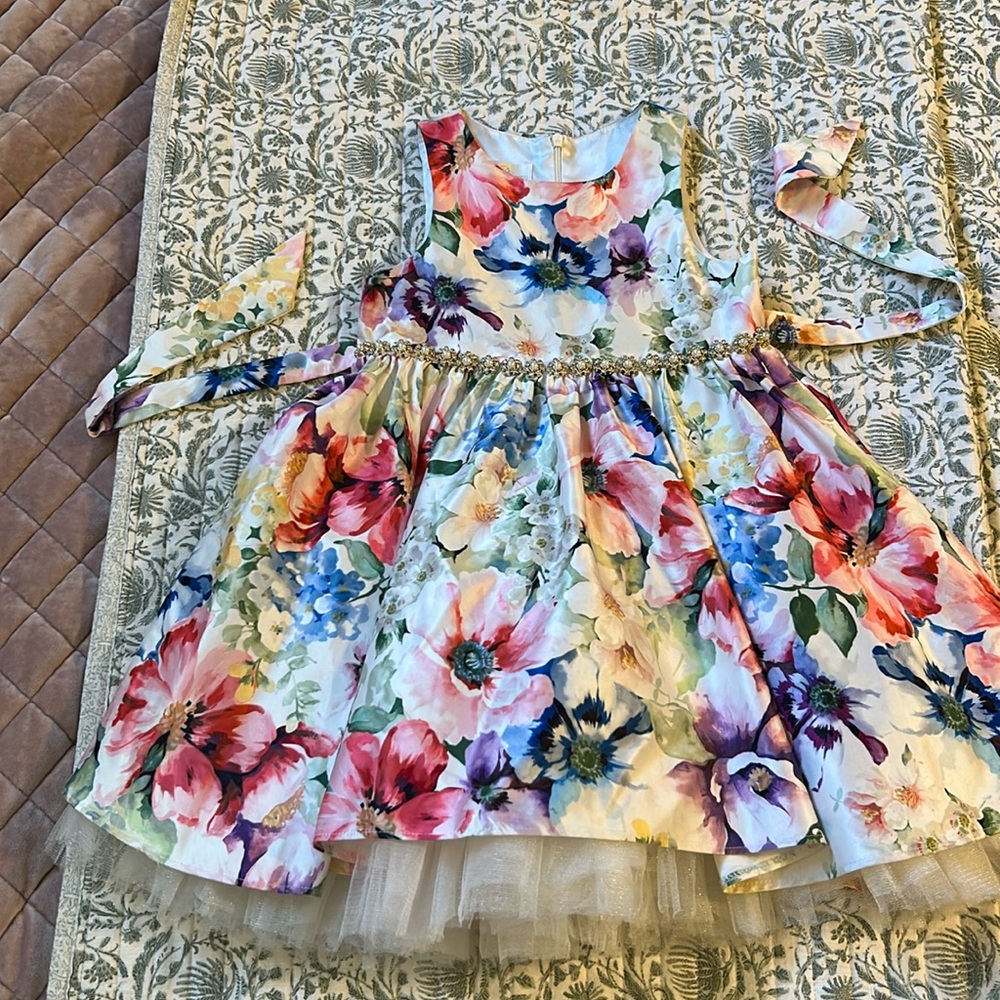 Gorgeous floral American Princess sleeveless jeweled belt dress size 6
